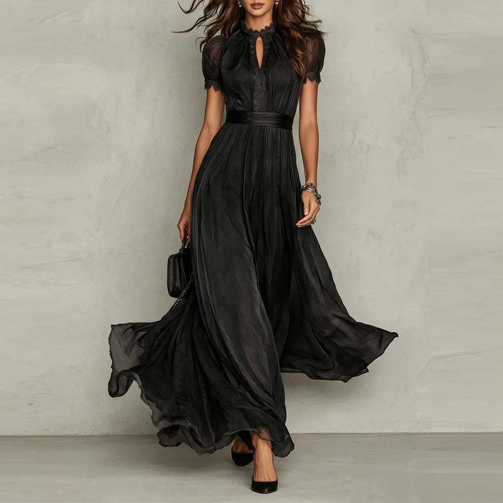 Women's Dress 2026 Summer New Style Stylish V-neck Waist Cinched Dress Breathable Slimming Ruffle Edge Girls' Big Swing Dress
