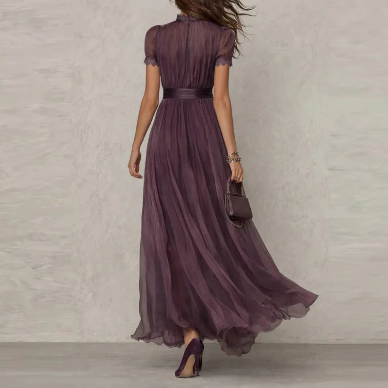 Women's Dress 2026 Summer New Style Stylish V-neck Waist Cinched Dress Breathable Slimming Ruffle Edge Girls' Big Swing Dress