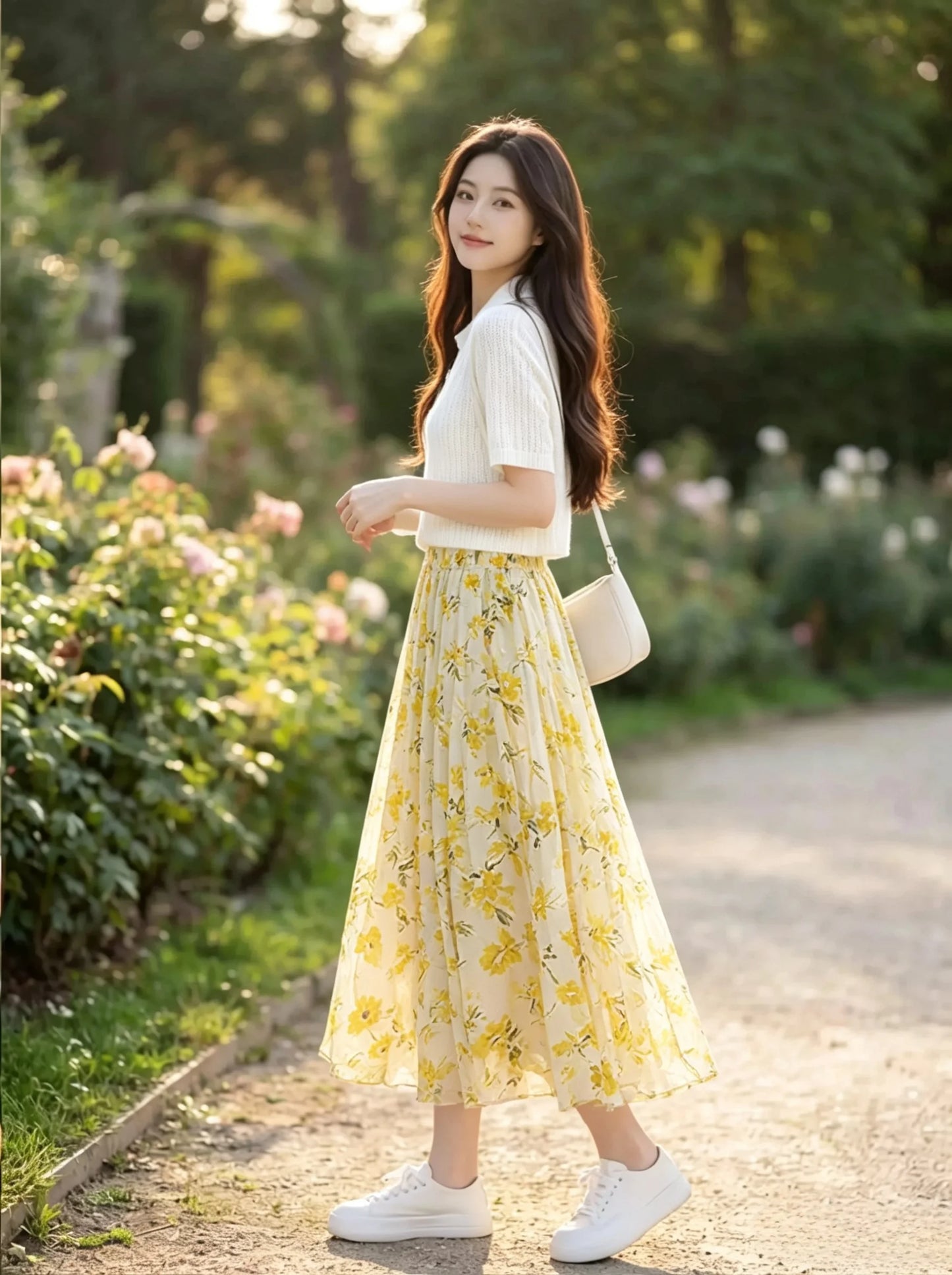 Summer New Gentle Style Women's Short Casual Top with Floral Skirt Two-Piece Set plus Size Fashionable T-Shirt And High Waist...