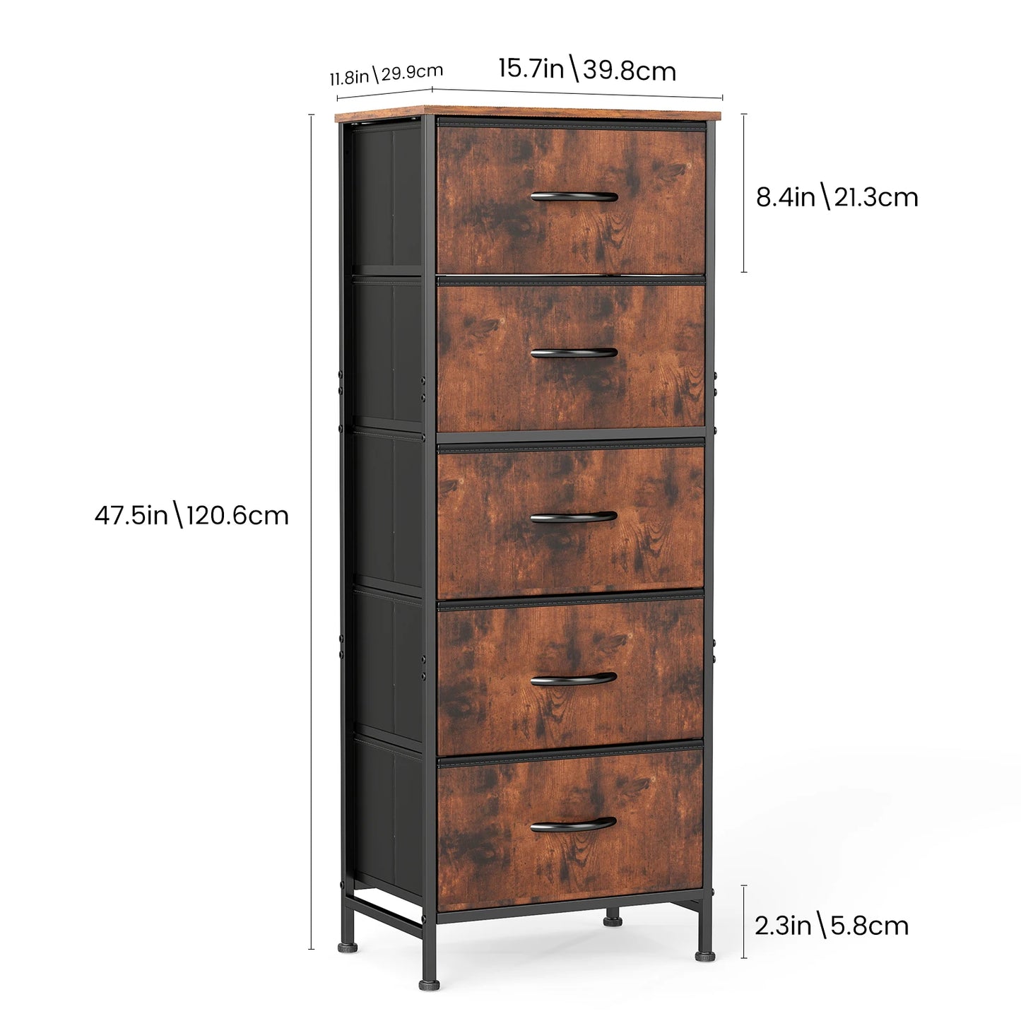 JHK Modern Morocco Dresser With Five Fabric Drawers And Steel Frame