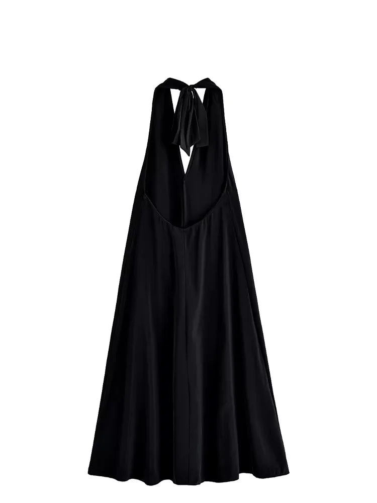 HH Summer Woman Sexy Chic Sling Dresses Women Midi Dress Fashion Sleeveless Backless Pleated Decorate Beach Party Dress