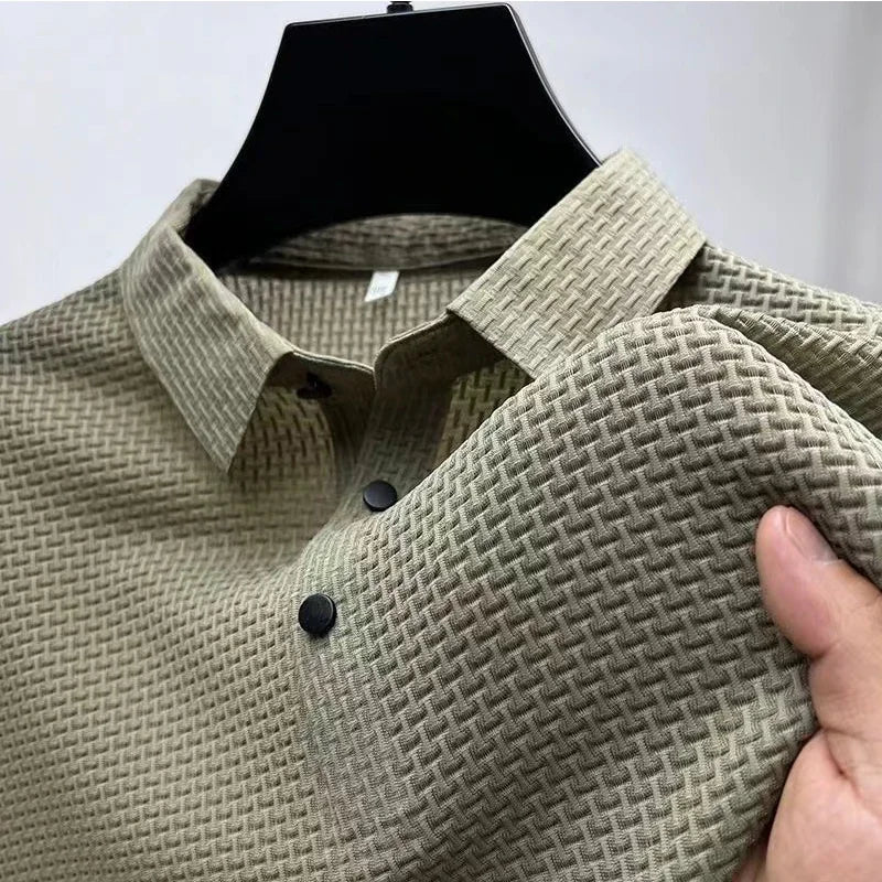 Men's Business Casual Short Sleeve Polo Shirt Breathable Polyester Elastane