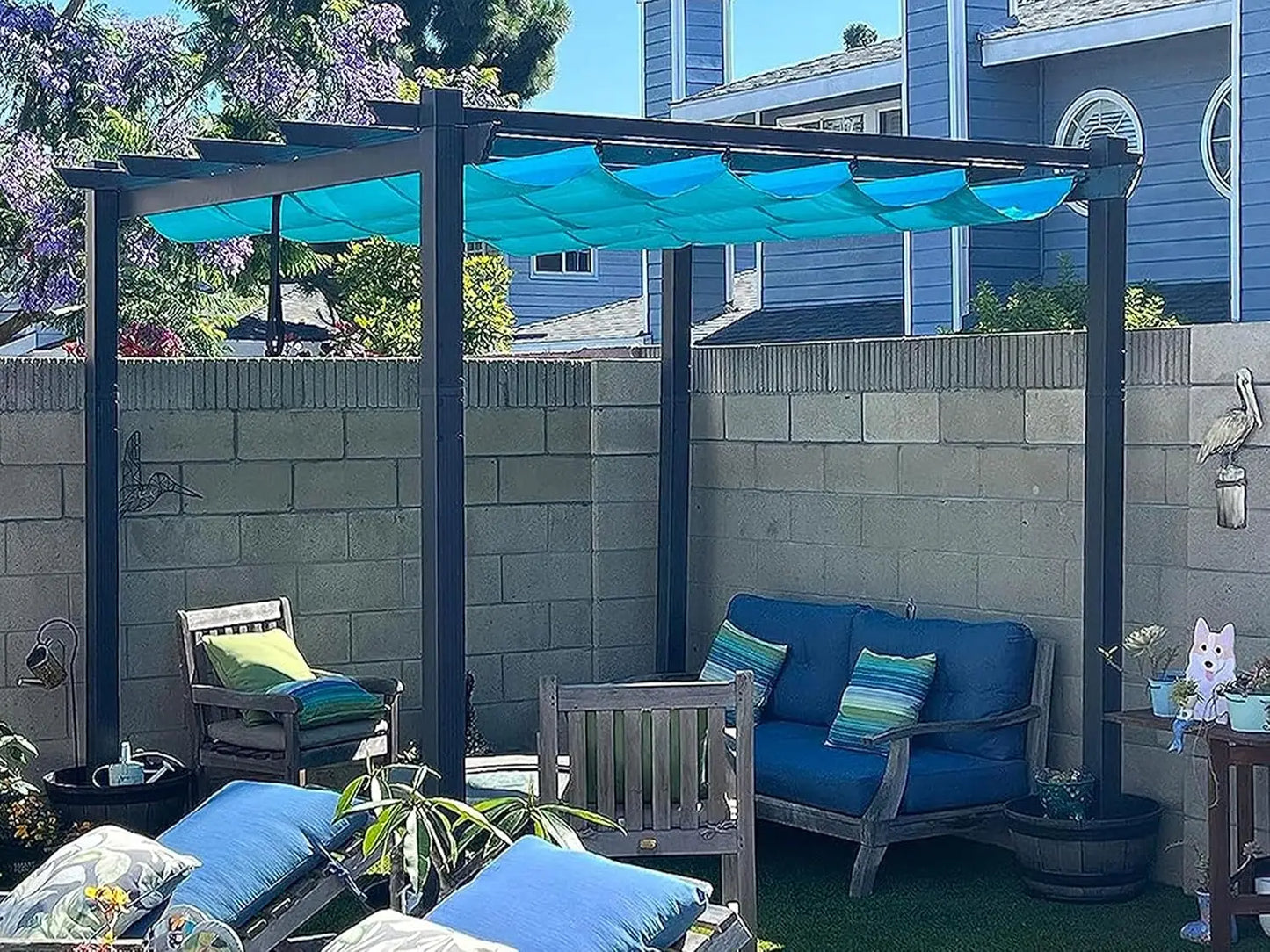 Outdoor Retractable Pergola With Sun Shade Canopy For Garden Patio