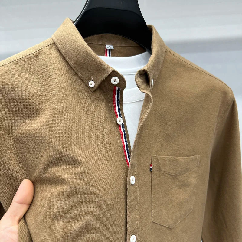 New High End Luxury Men's Shirt Autumn Lapel Pocket Embroidered Long Sleeved Shirt European Fashion Simple Versatile Men's Wear