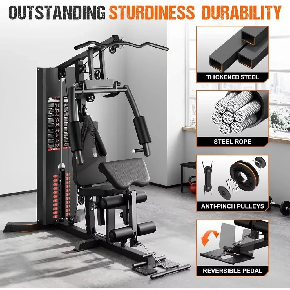 Multifunctional Home Gym 140LB Weight Stack Pulley System Full Body Strength Training Cable Workout Fitness Equipment Set