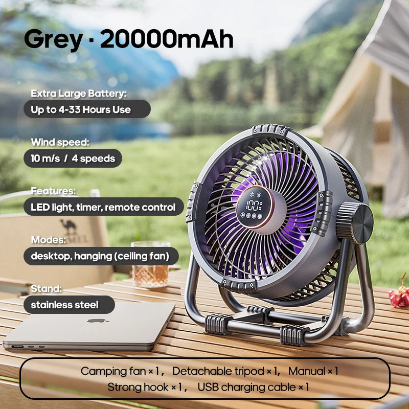 Kinscoter 6 In 1 Portable Outdoor Tent Camping Fan With 20000mAh Power Bank