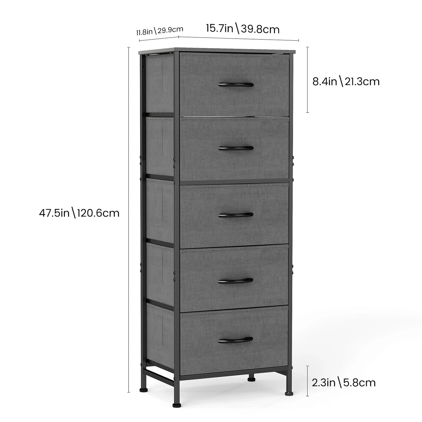 JHK Modern Morocco Dresser With Five Fabric Drawers And Steel Frame