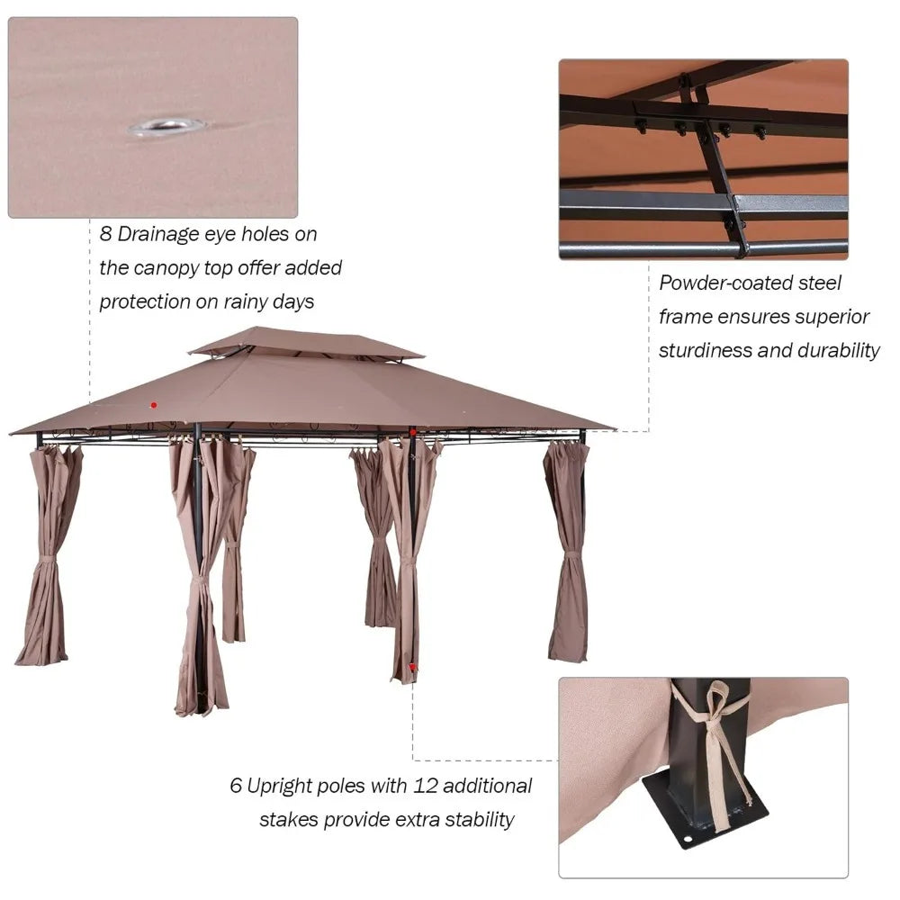 Xiaolang Outdoor Gazebo Canopy Shelter With Curtains And Vented Roof