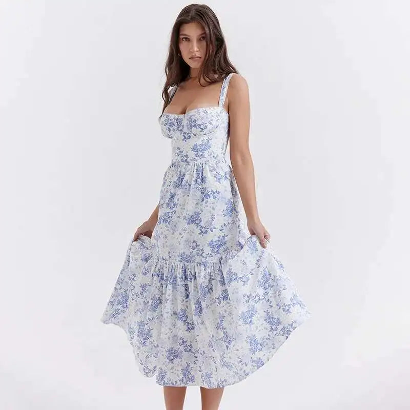 Townlike Print Bodycon A-line Dress Women Spaghetti Strap 2023 Summer Dress Midi Long Strapless Nightclub Sexy Party Dresses
