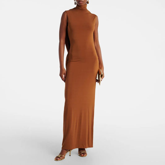 Elegant Sleeveless Long Dress Women Summer 2026 Fashion Solid Color Backless Party Maxi Dresses Casual