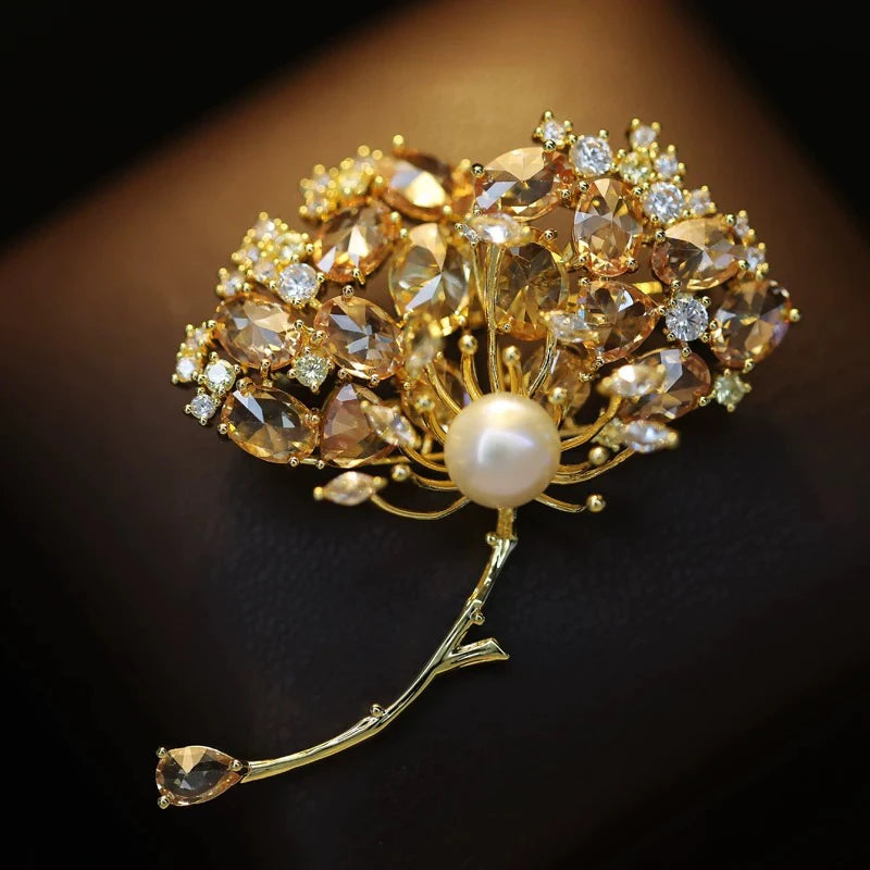 OKILY Palace Elegance Zircon Dancing  Girl Brooch Pins Temperament Enamel Bowknot Fan gingko Feather Corsage for Woman Ornament
