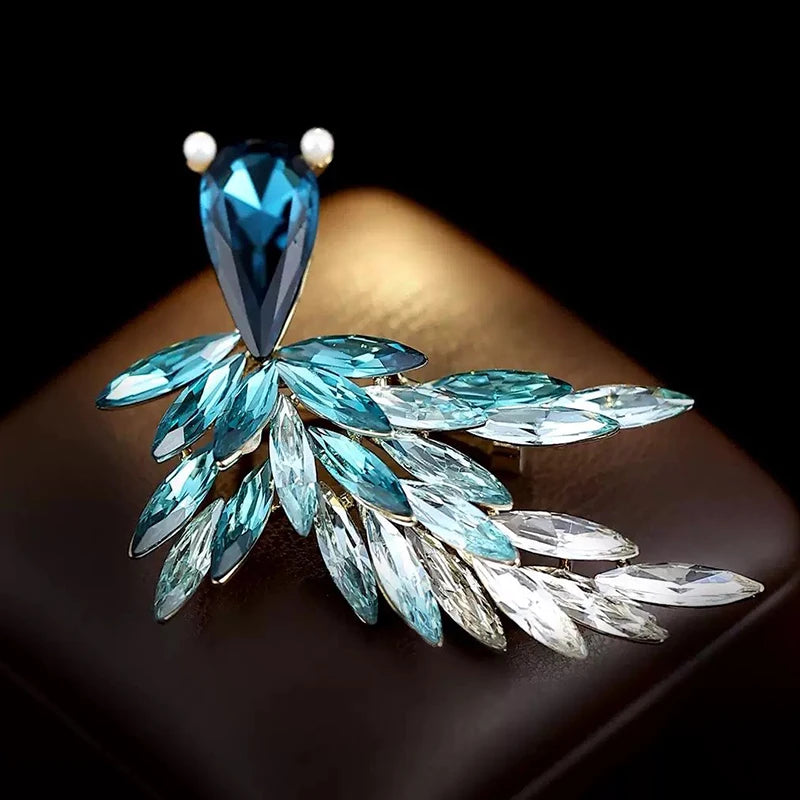 OKILY Palace Elegance Zircon Dancing  Girl Brooch Pins Temperament Enamel Bowknot Fan gingko Feather Corsage for Woman Ornament