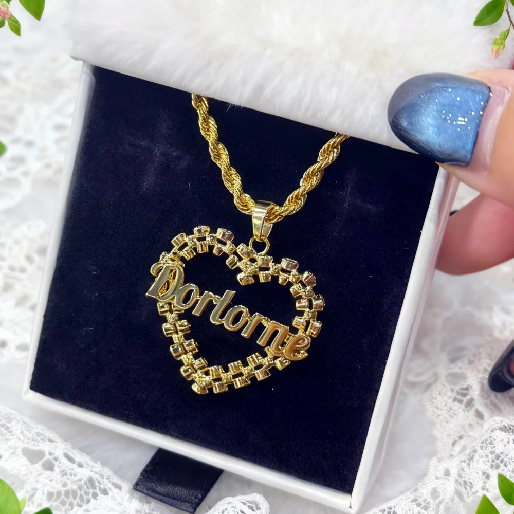 Duoying Custom Name Heart Frame Necklace Nameplate Earrings