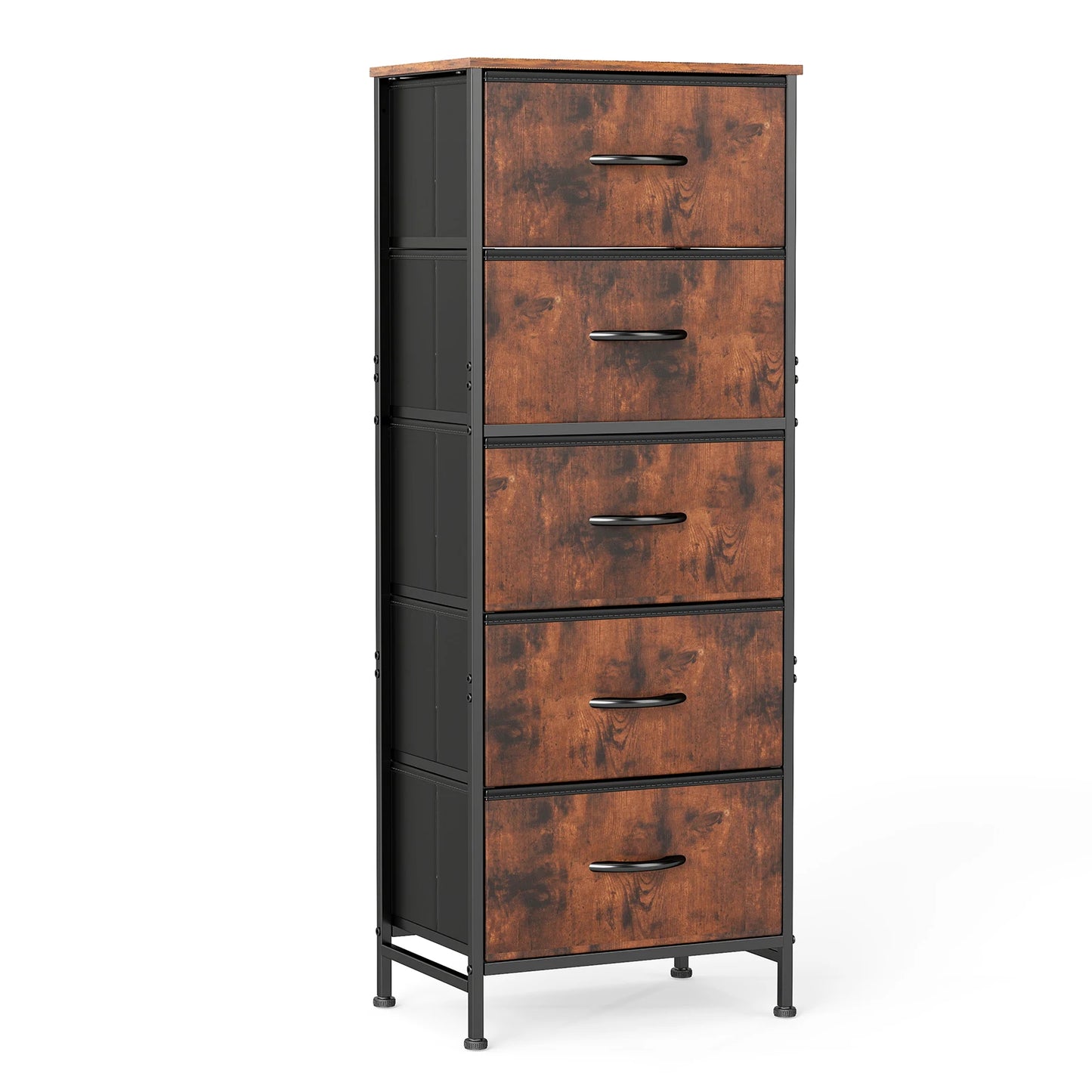 JHK Modern Morocco Dresser With Five Fabric Drawers And Steel Frame