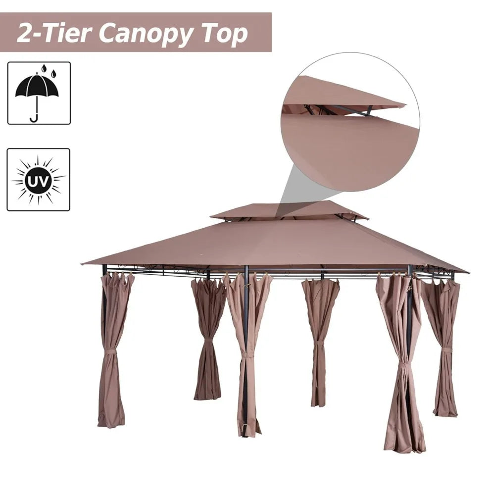 Xiaolang Outdoor Gazebo Canopy Shelter With Curtains And Vented Roof