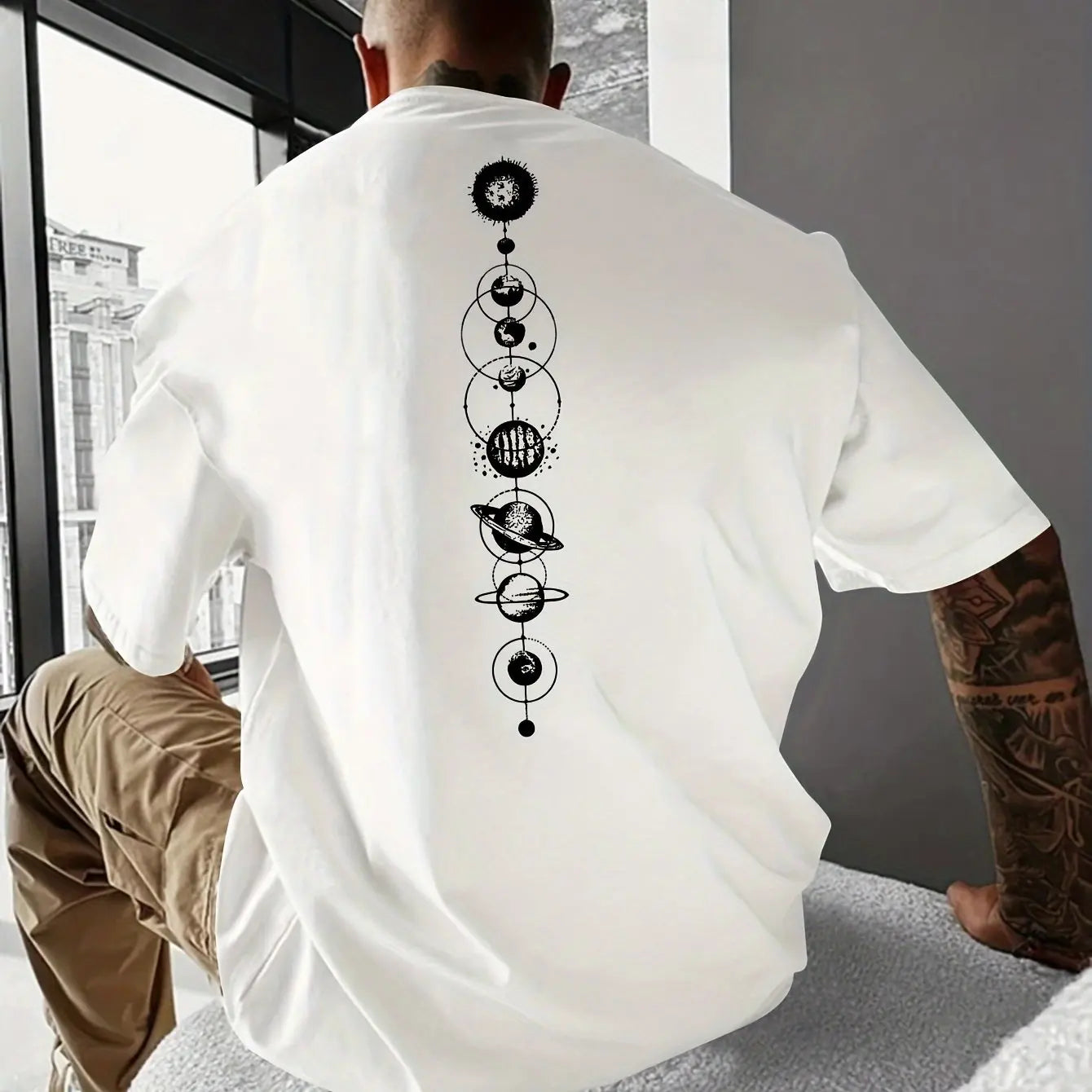 Men's 100% Cotton Planet Graphic Print Slim Fit Short Sleeve T-Shirt