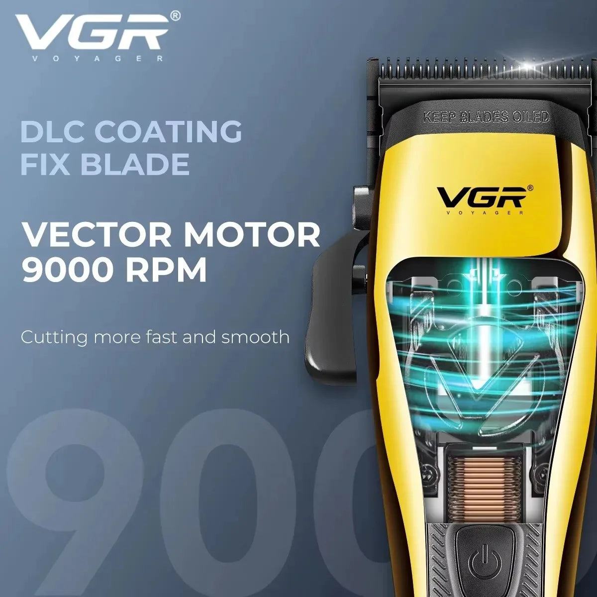 VGR Hair Clipper Electric Clippers Barber Adjustable Hair Cutting Machine 9000RPM Vector Motor Metal Hair Clippers Men V-015 994