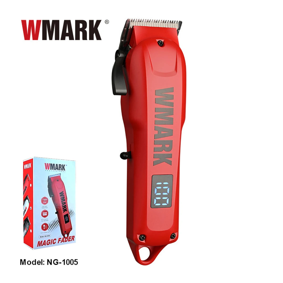 WMARK 1005 Professional Hair Clipper LED Display Low Noise Cordless USB Hair Cutting Machine Barber Shop Tools for Men's Haircut