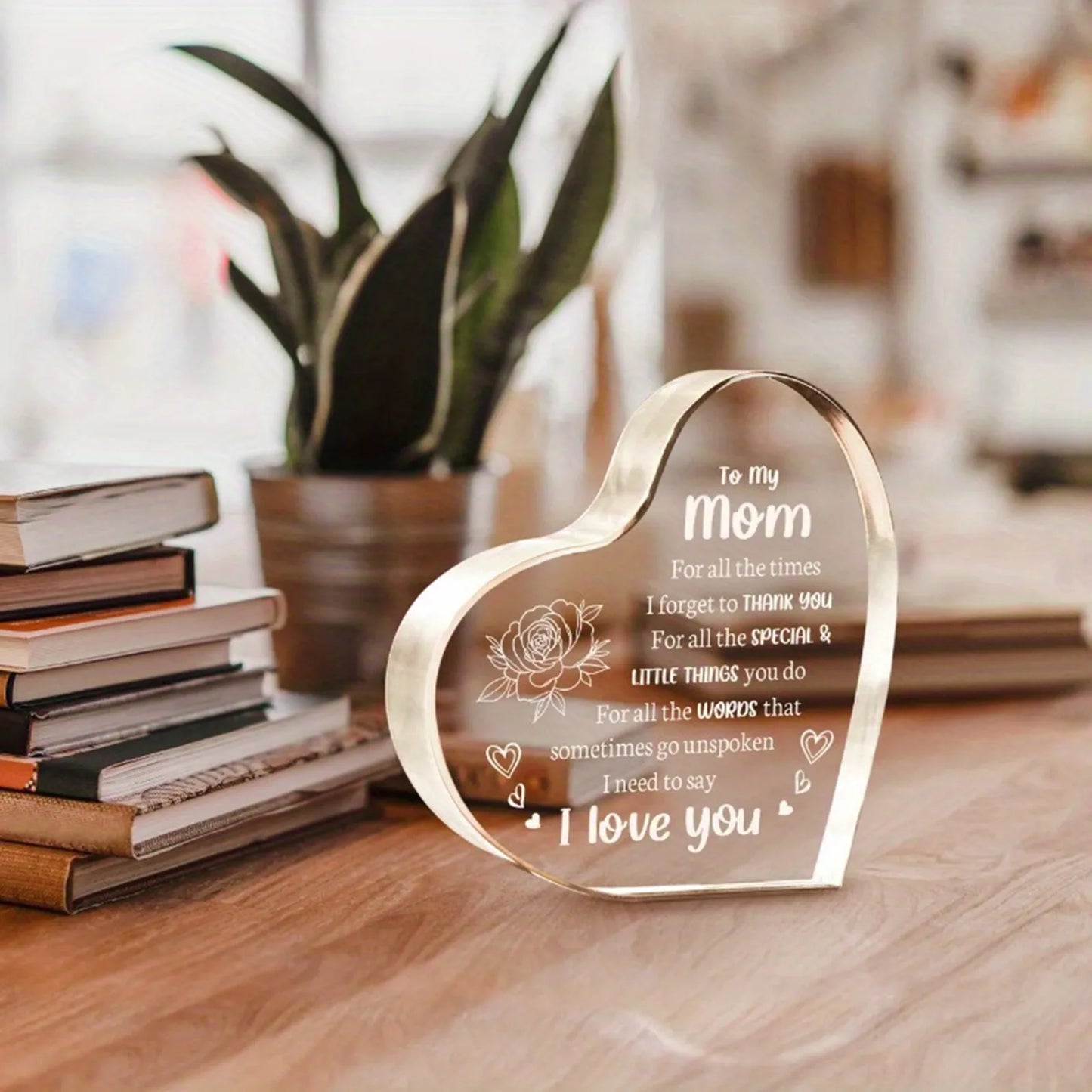 Mothers Day Heart Shaped Plaque Gift For Mom Desktop Decor